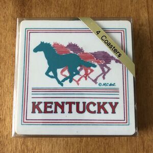 VINTAGE NEW Kentucky State Racehorse Running Horse MC Art 4 Coaster Set Felt